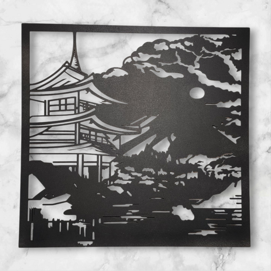 Japanese Temple with Mount Fuji