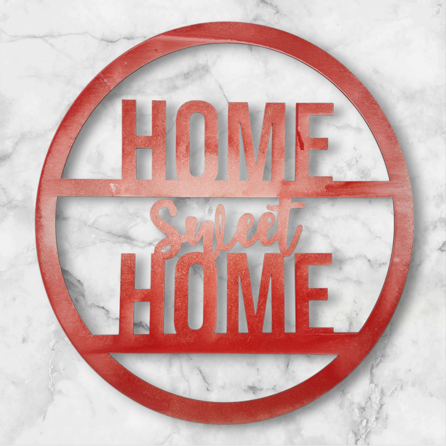 Red Round “Home Sweet Home” Laser Cut Wall Decor