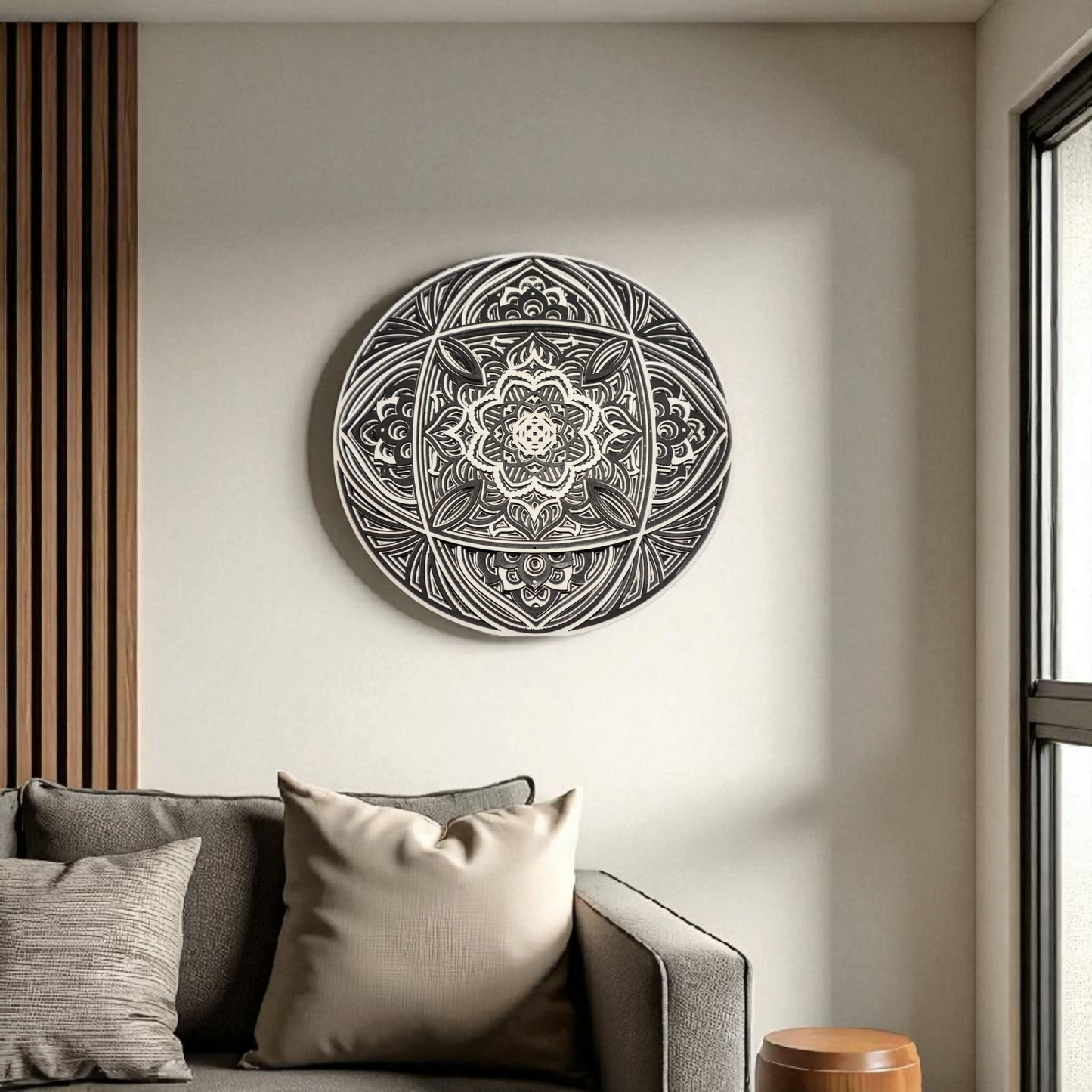 Multi-Layer Round Mandala Wall Art | Black & White Laser Cut Decor