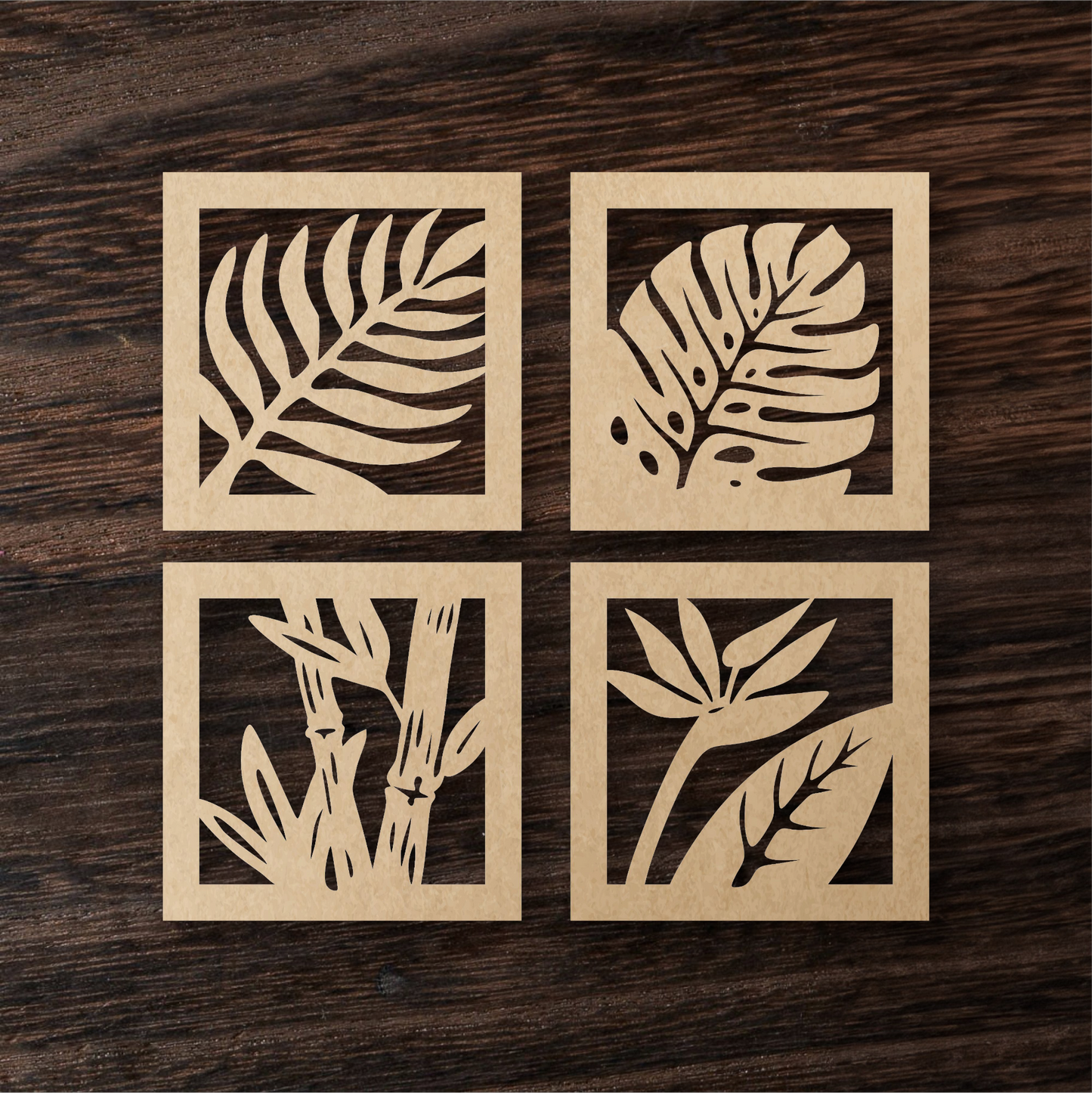 Tropical Leaves Laser Cut Wall Art - Set of 4 Botanical Panels