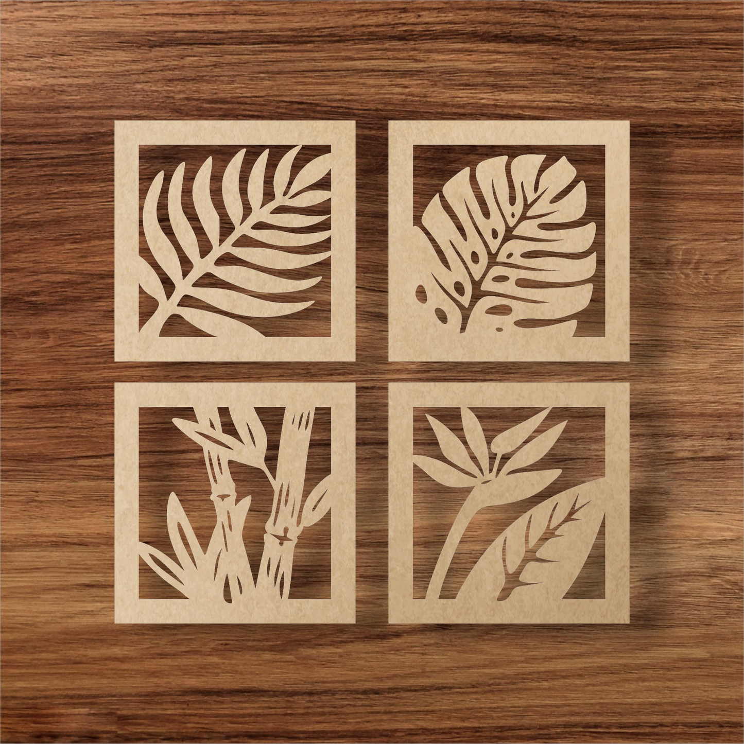 Tropical Leaves Laser Cut Wall Art - Set of 4 Botanical Panels