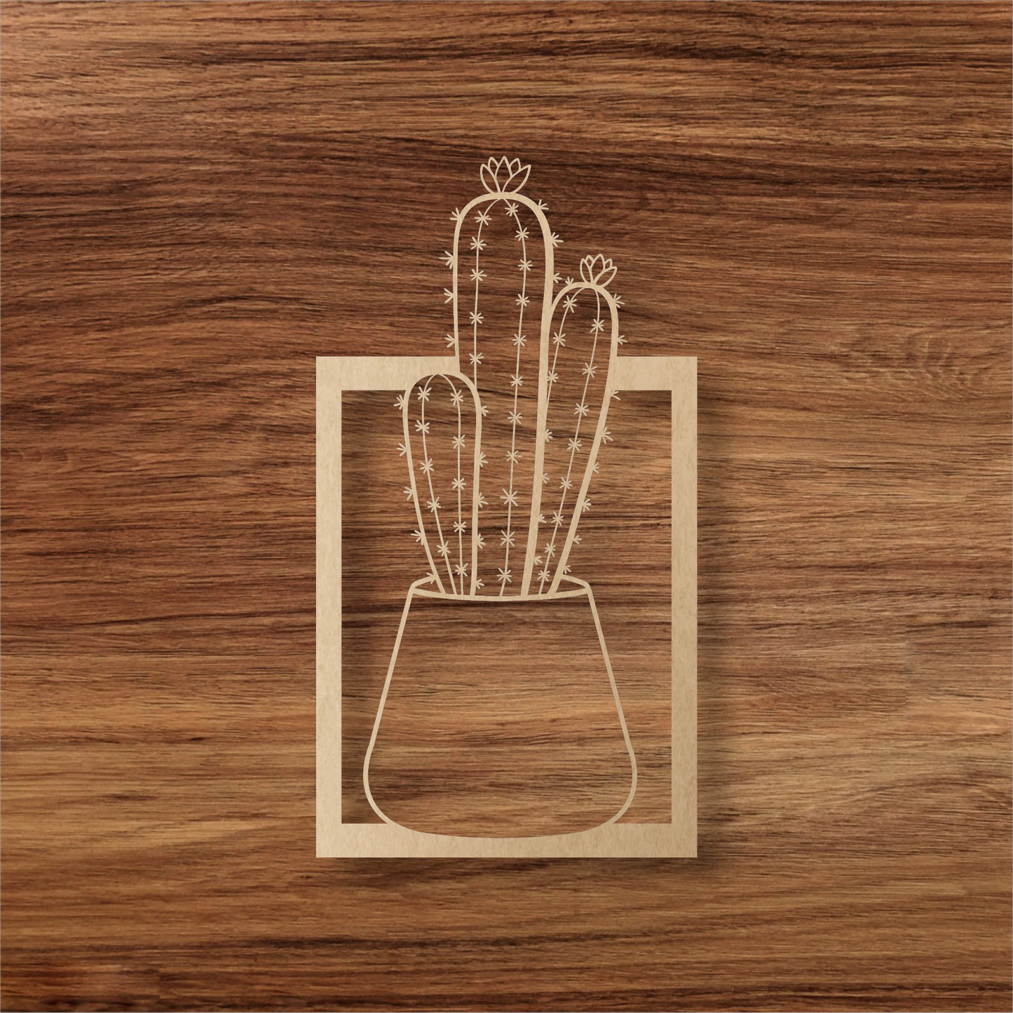 Cactus Wall Art – Minimalist Wooden Plant Decor
