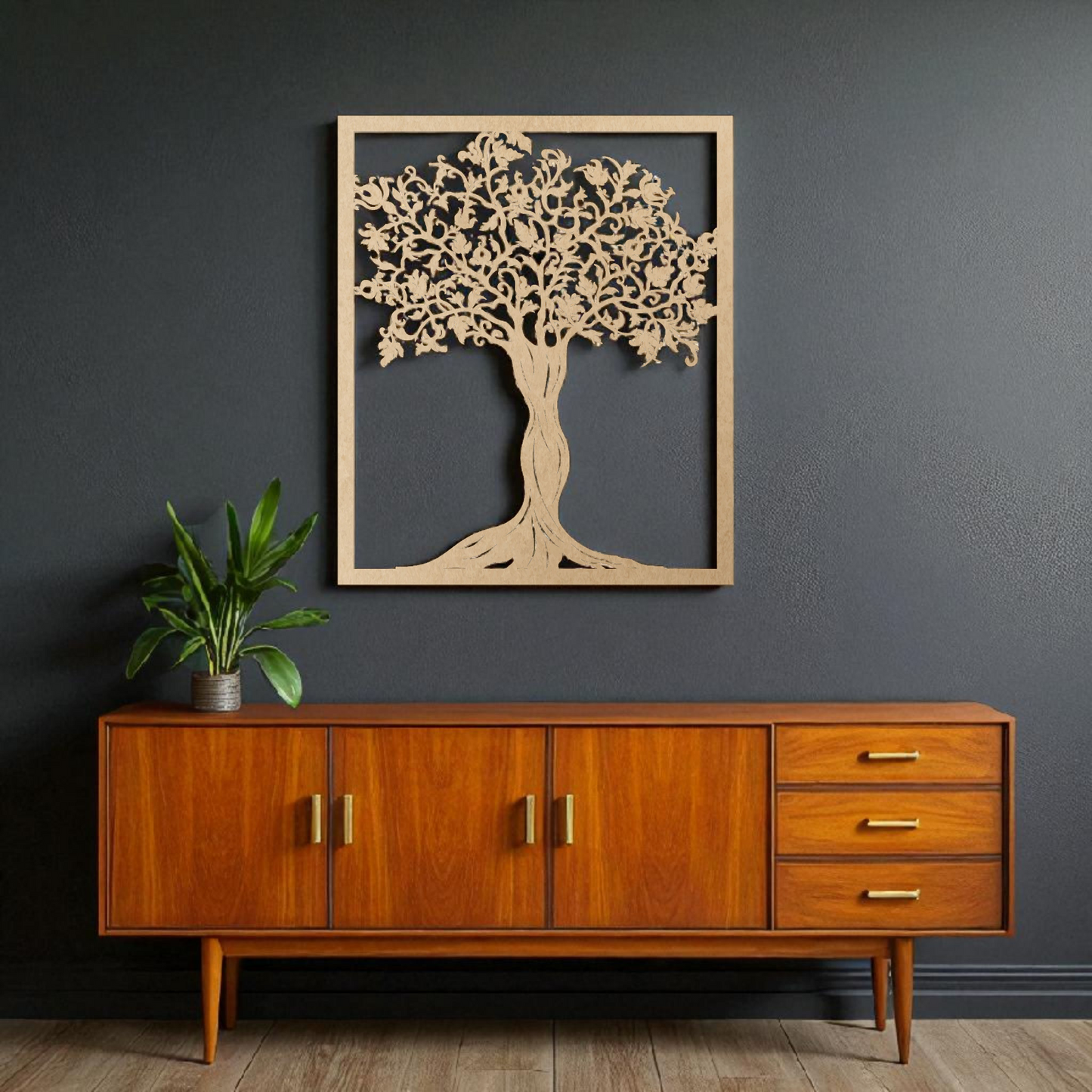 Elegant Laser Cut Oak Tree Wall Art – Nature-Inspired Wooden Panel