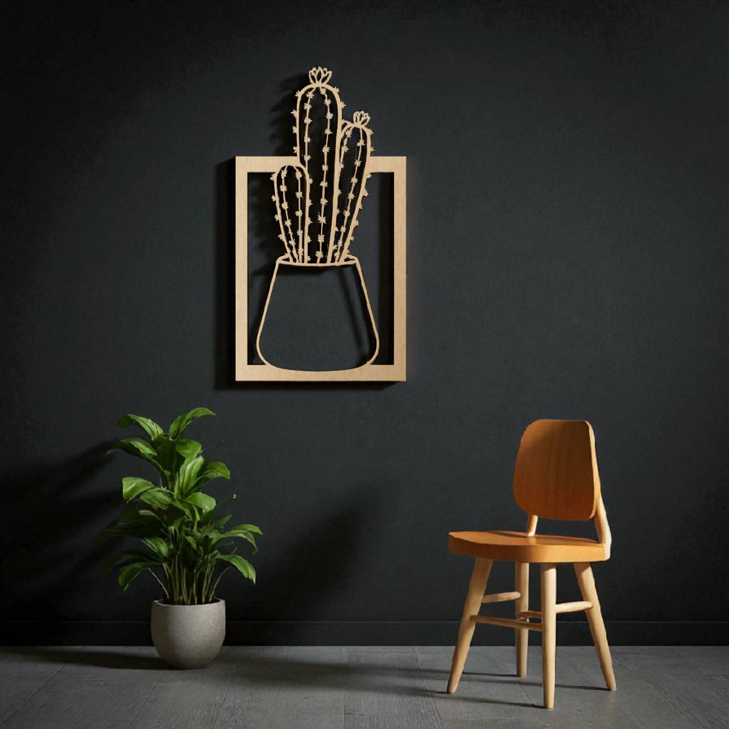 Cactus Wall Art – Minimalist Wooden Plant Decor