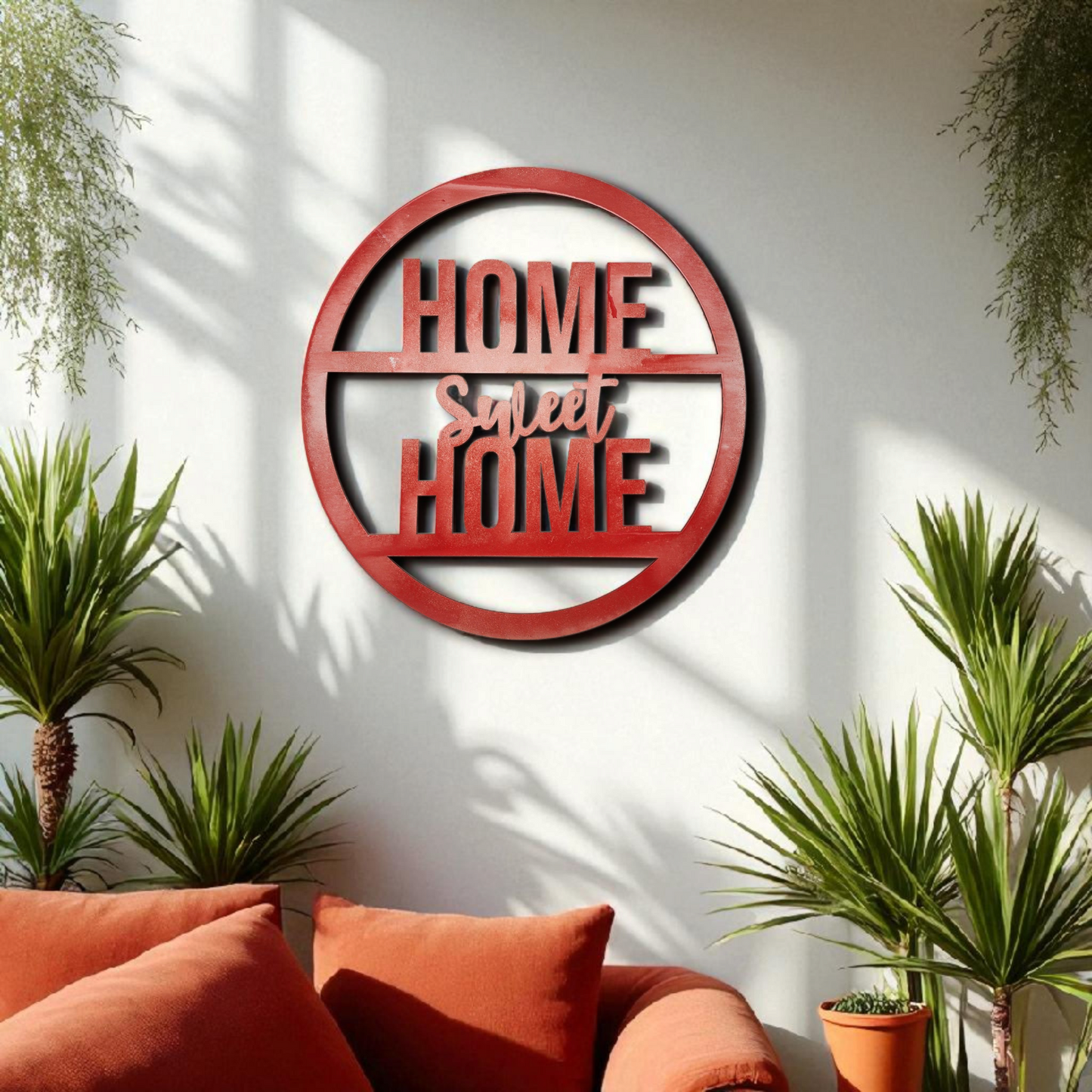 Red Round “Home Sweet Home” Laser Cut Wall Decor