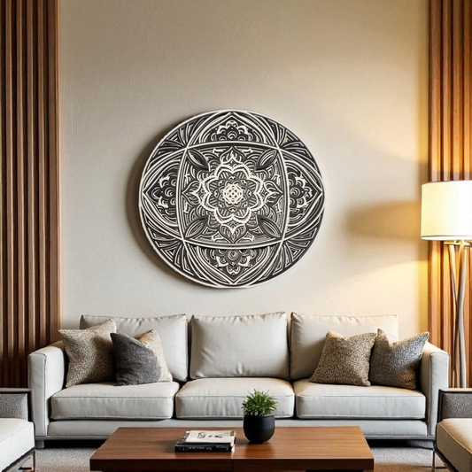 Multi-Layer Round Mandala Wall Art | Black & White Laser Cut Decor