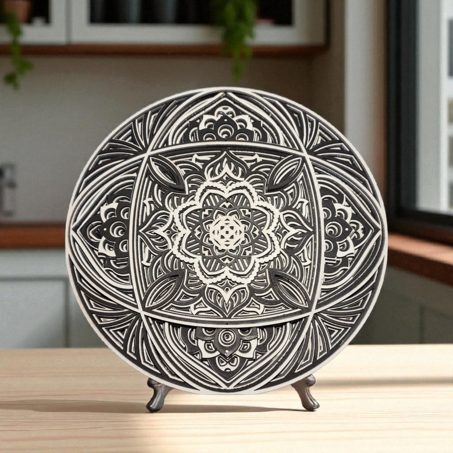 Multi-Layer Round Mandala Wall Art | Black & White Laser Cut Decor