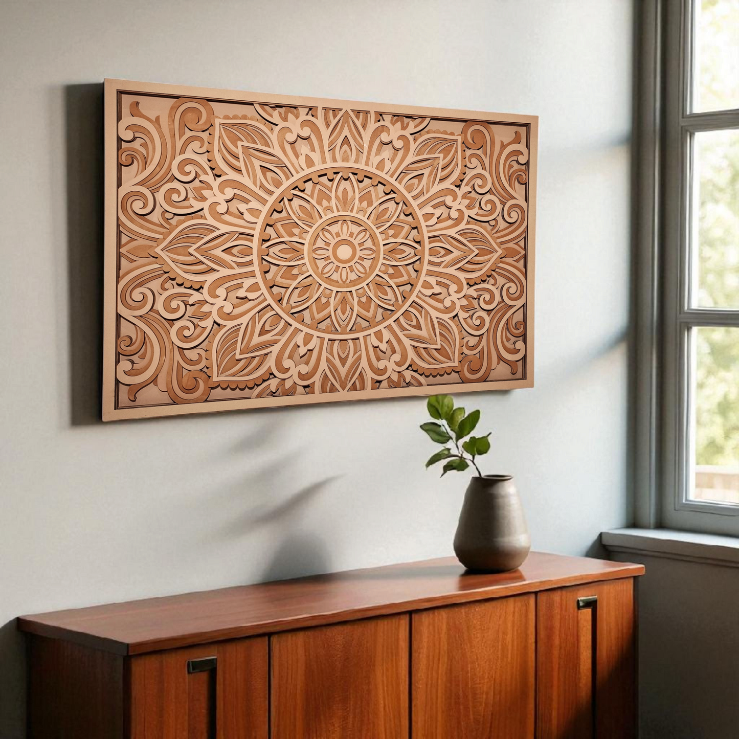 Rustic Multi-Layer Mandala Wall Art| 3D Laser Cut Decorative Piece
