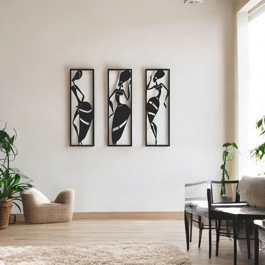 Set of 3 African Tribal Women Wall Panels