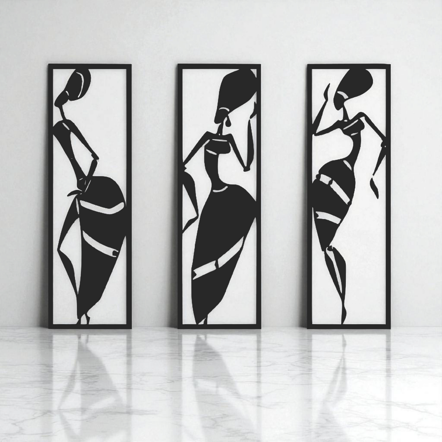 Set of 3 African Tribal Women Wall Panels