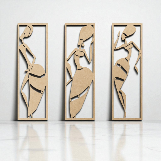 Set of 3 African Tribal Women Wall Panels