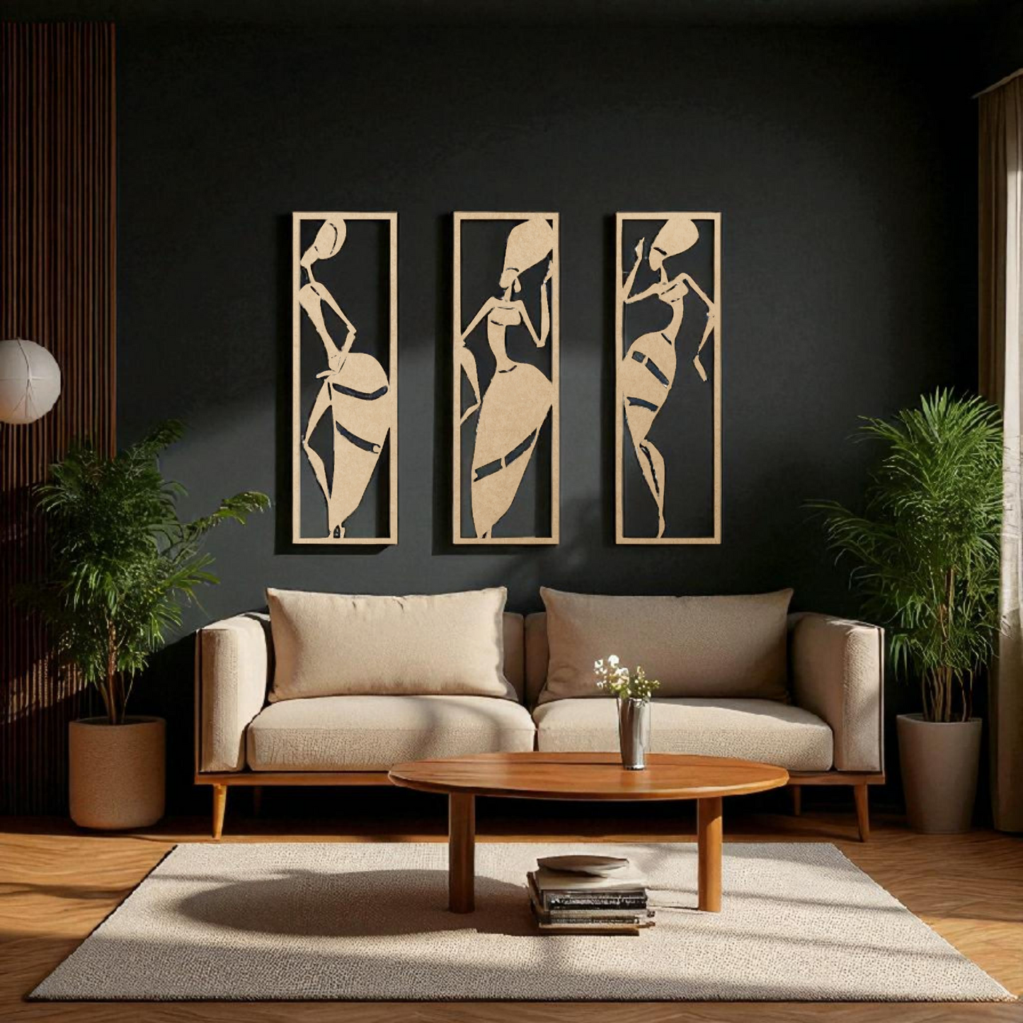 Set of 3 African Tribal Women Wall Panels