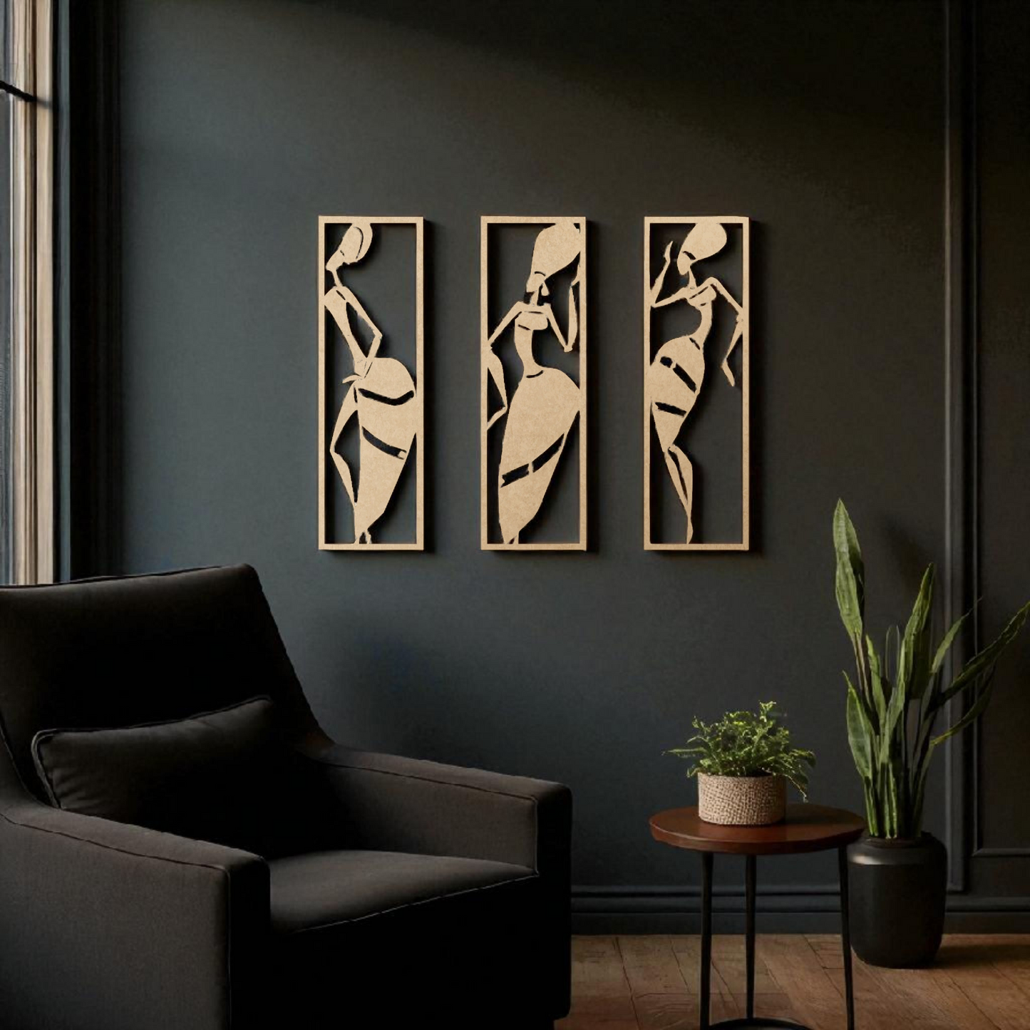 Set of 3 African Tribal Women Wall Panels