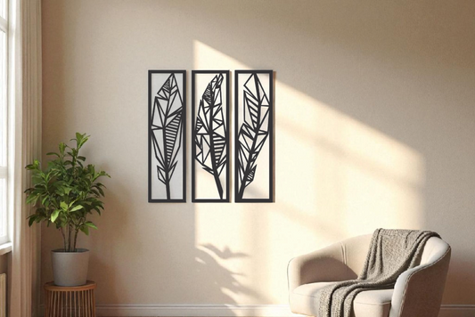 Set of 3 Geometric Leaf Wall Panels