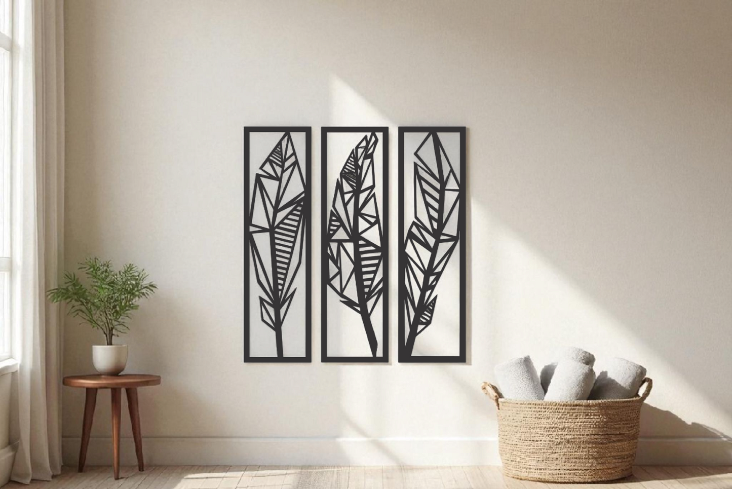 Set of 3 Geometric Leaf Wall Panels