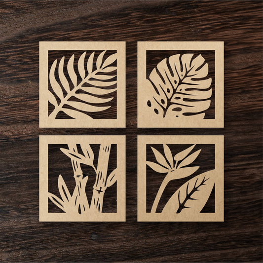 Tropical Leaves Laser Cut Wall Art - Set of 4 Botanical Panels