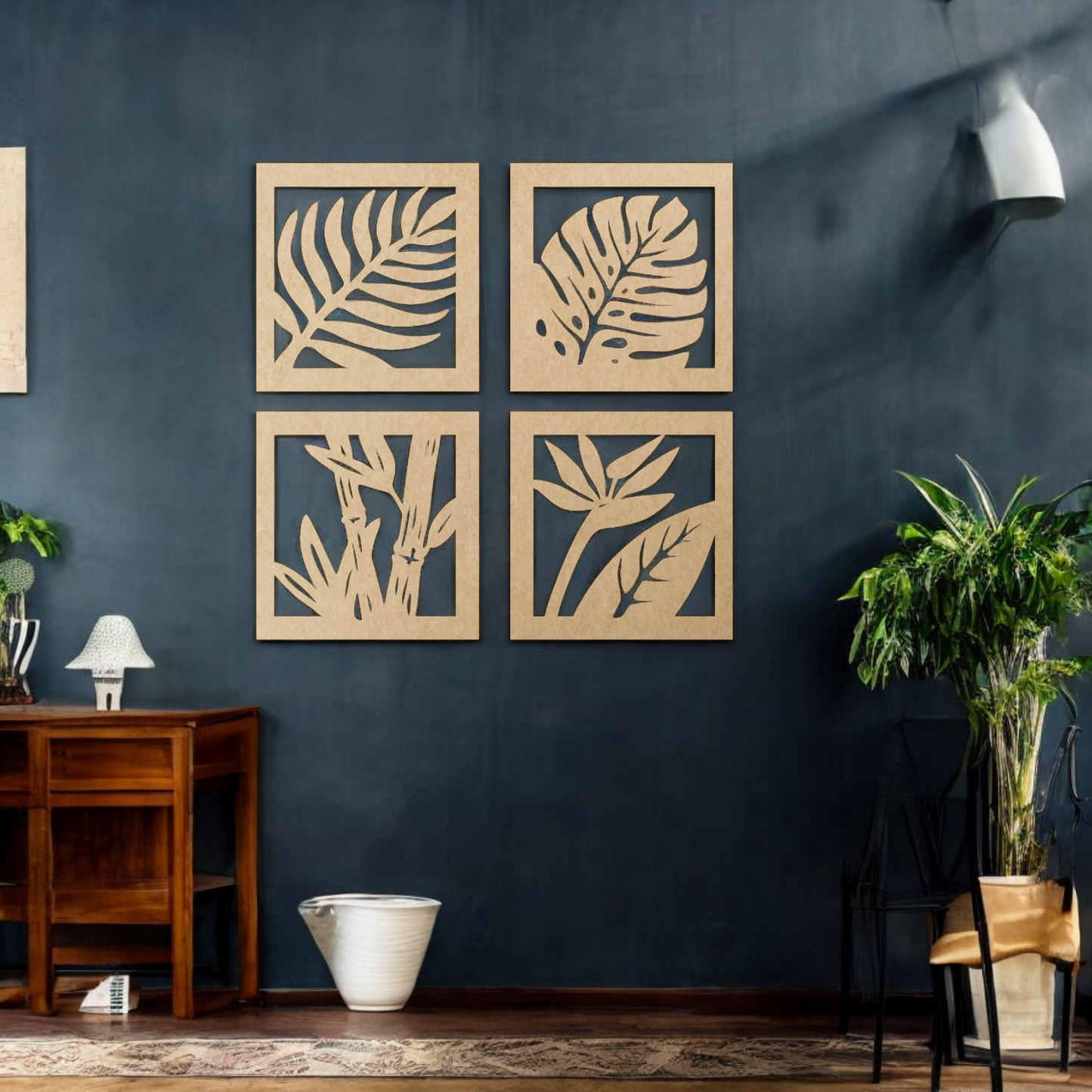 Tropical Leaves Laser Cut Wall Art - Set of 4 Botanical Panels