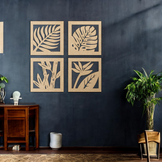 Tropical Leaves Laser Cut Wall Art - Set of 4 Botanical Panels