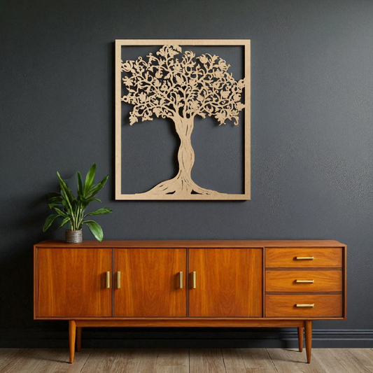 Elegant Laser Cut Oak Tree Wall Art – Nature-Inspired Wooden Panel