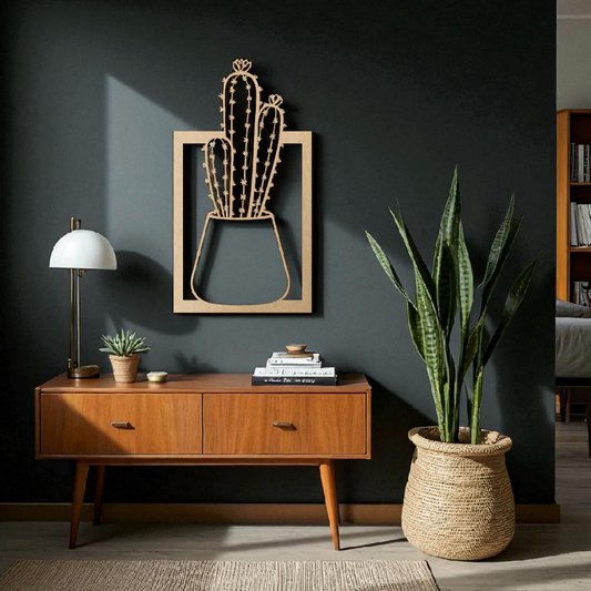 Cactus Wall Art – Minimalist Wooden Plant Decor
